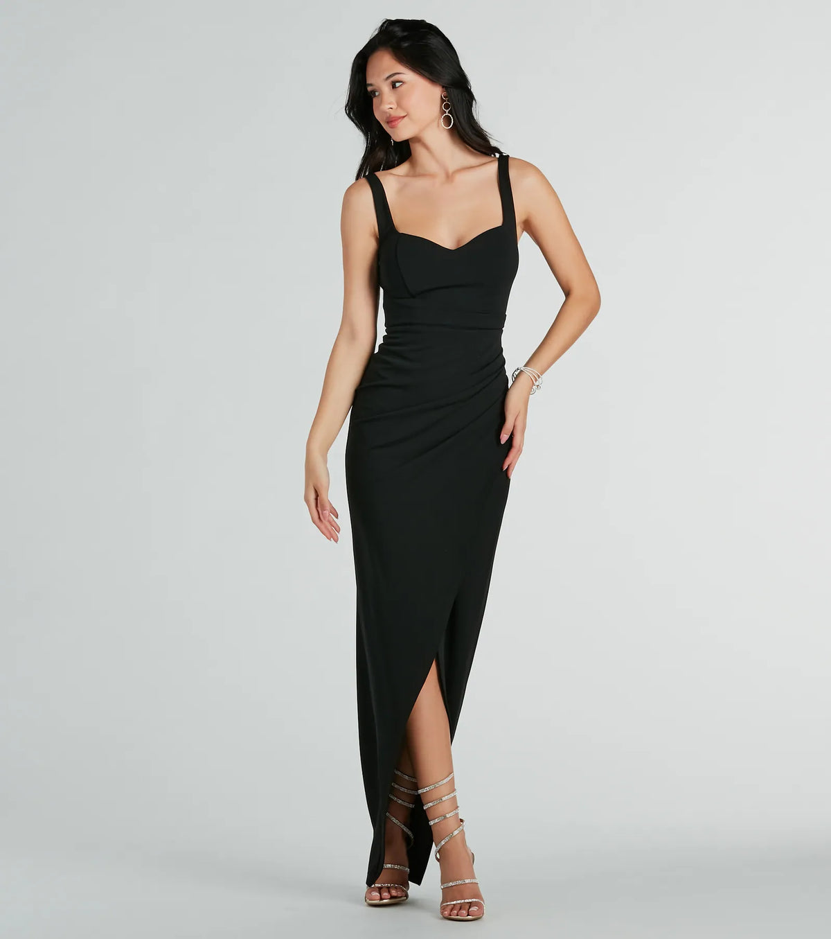 Nanali Formal Crepe Sweetheart Wrap Long Dress